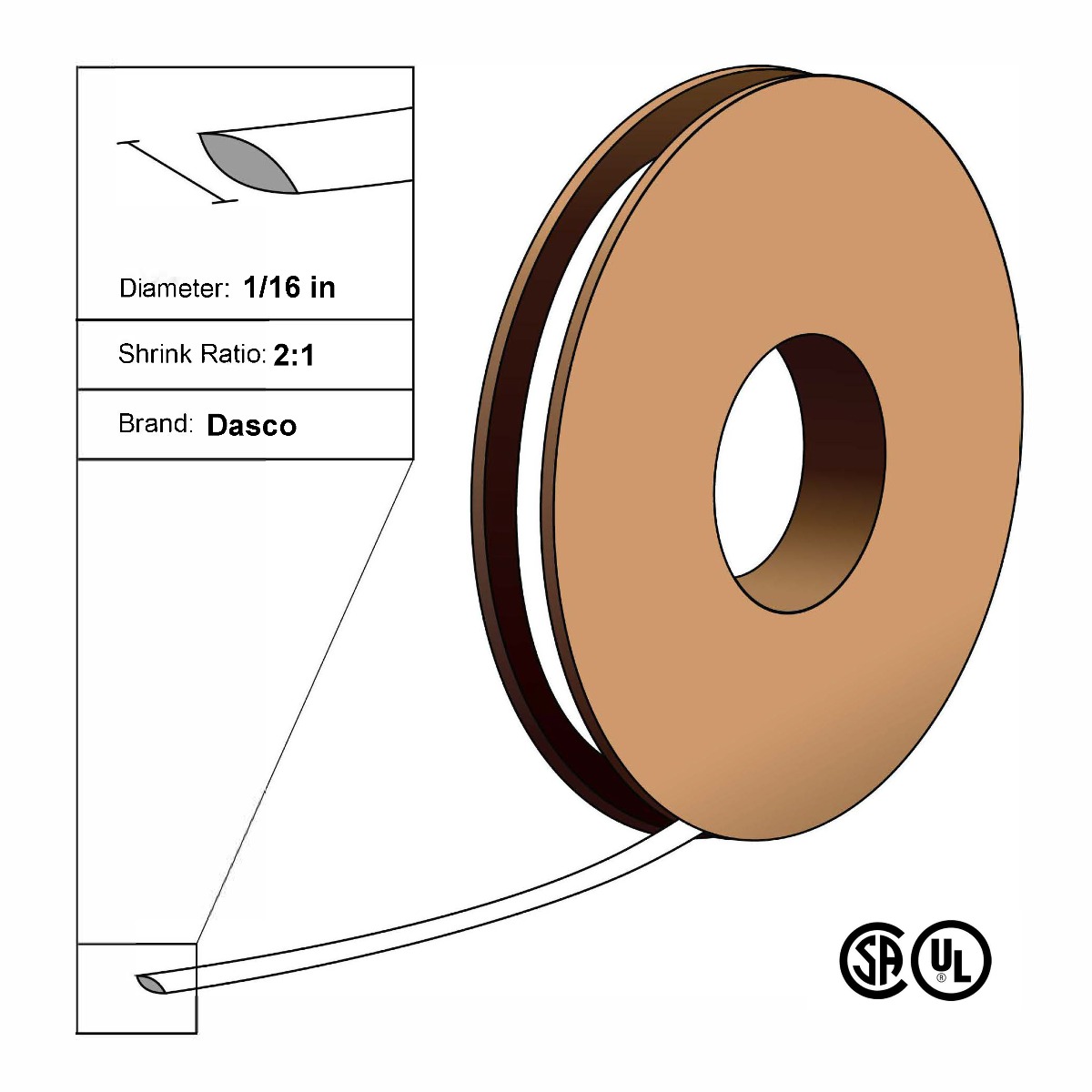 Dasco Polyolefin 2:1 Flattened Heat Shrink - White - 1/16