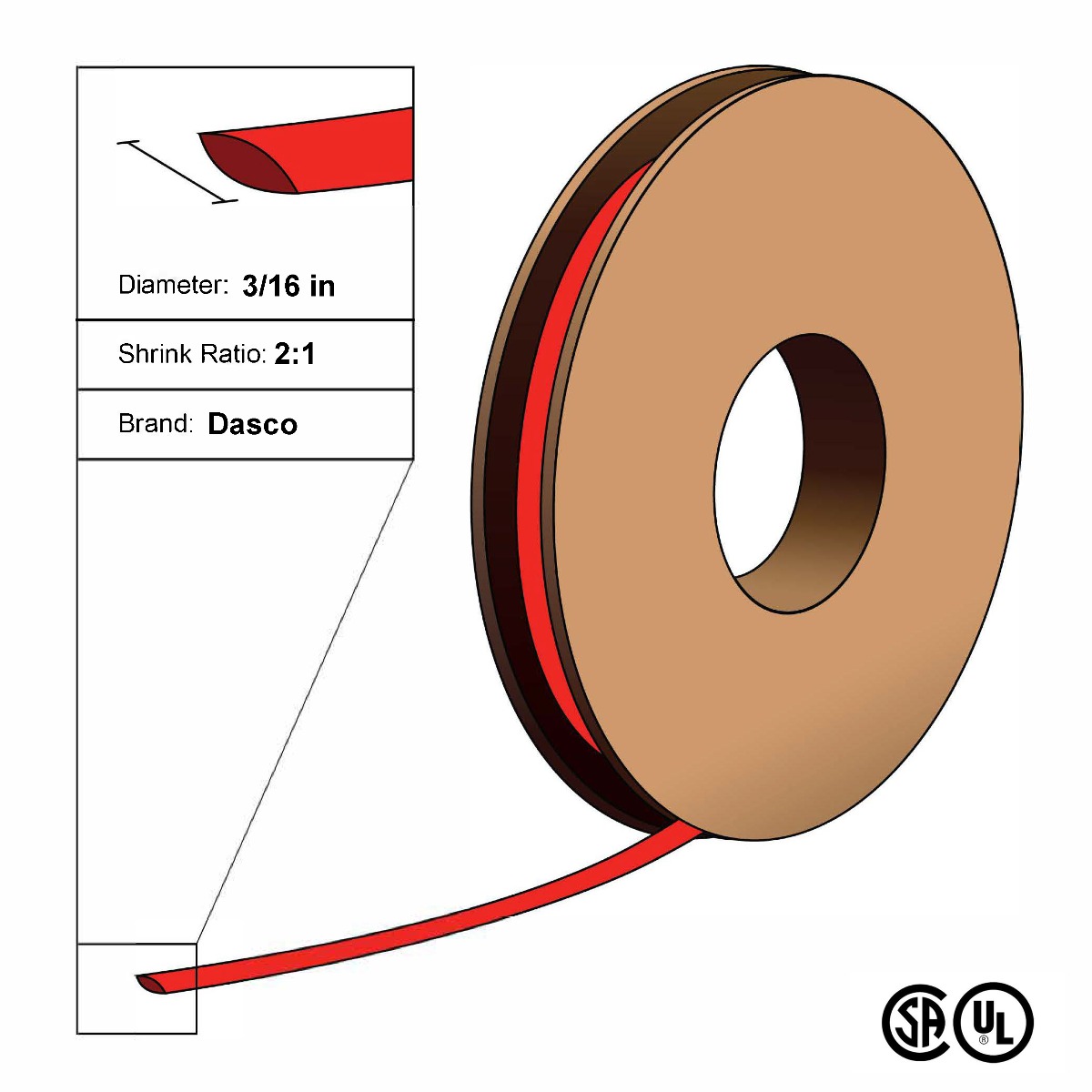 Dasco Polyolefin 2:1 Flattened Heat Shrink - Red - 3/16