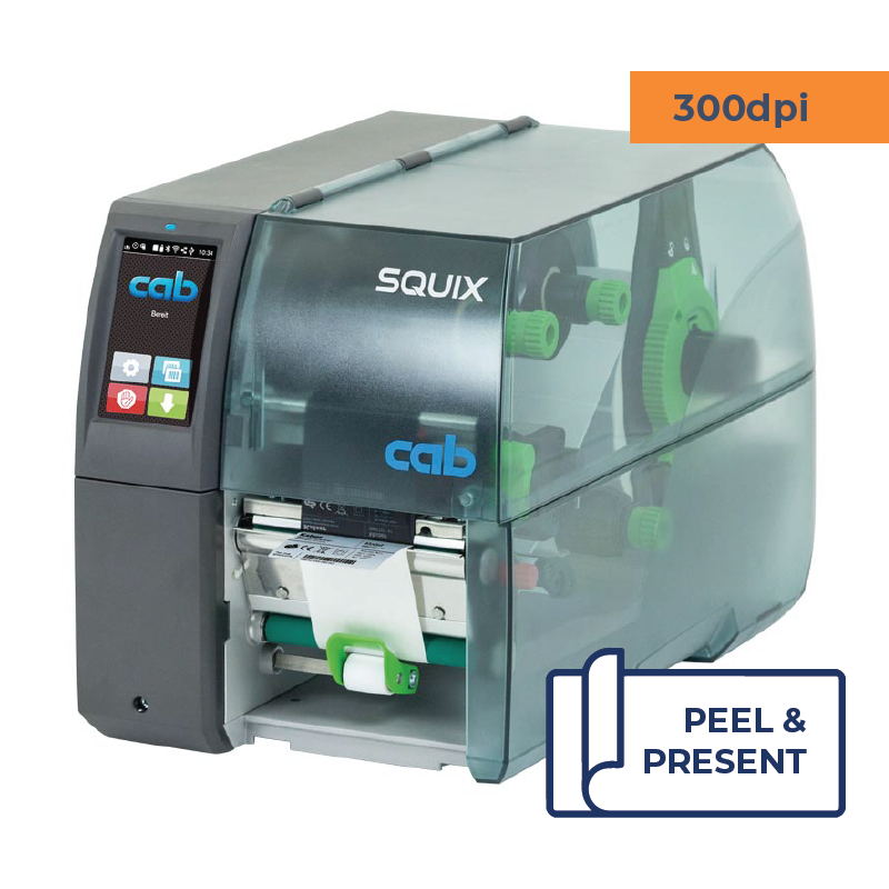 Cab Squix 4 / 300 MP Printer - 300 dpi - Peel and Present - Center Aligned