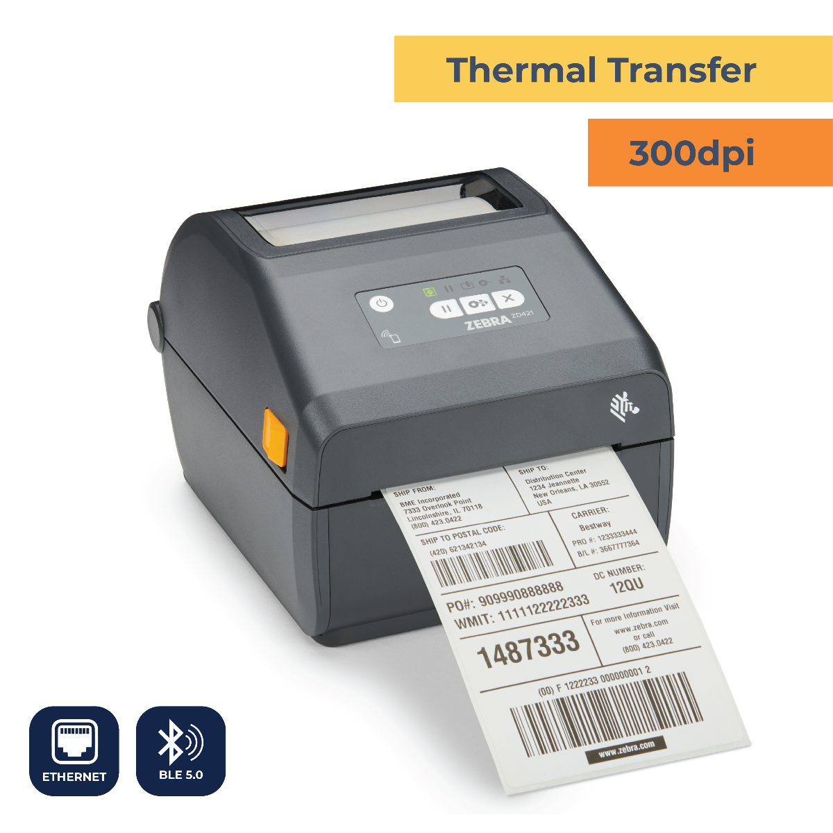 Thermal Transfer Printer Kit, 300 DPI, Black, Desktop, Printer