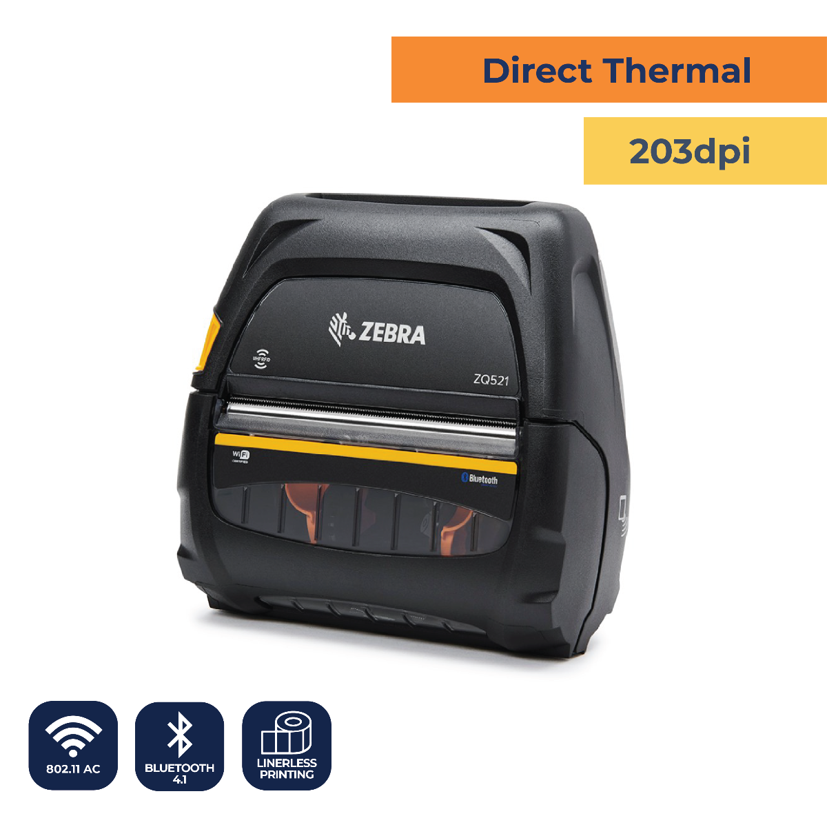 ZQ521 Mobile Printer -  DT - 203 dpi - 802.11 AC, Linerless Platen Roller