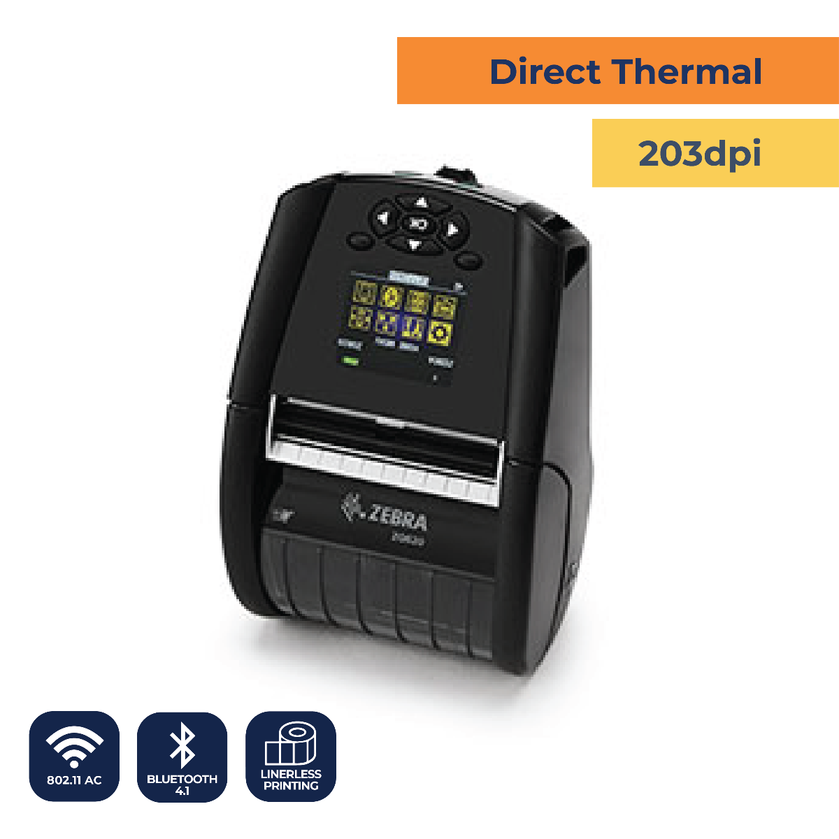 ZQ620 Mobile Printer -  DT - 203 dpi - 802.11 AC, Linerless Platen Roller