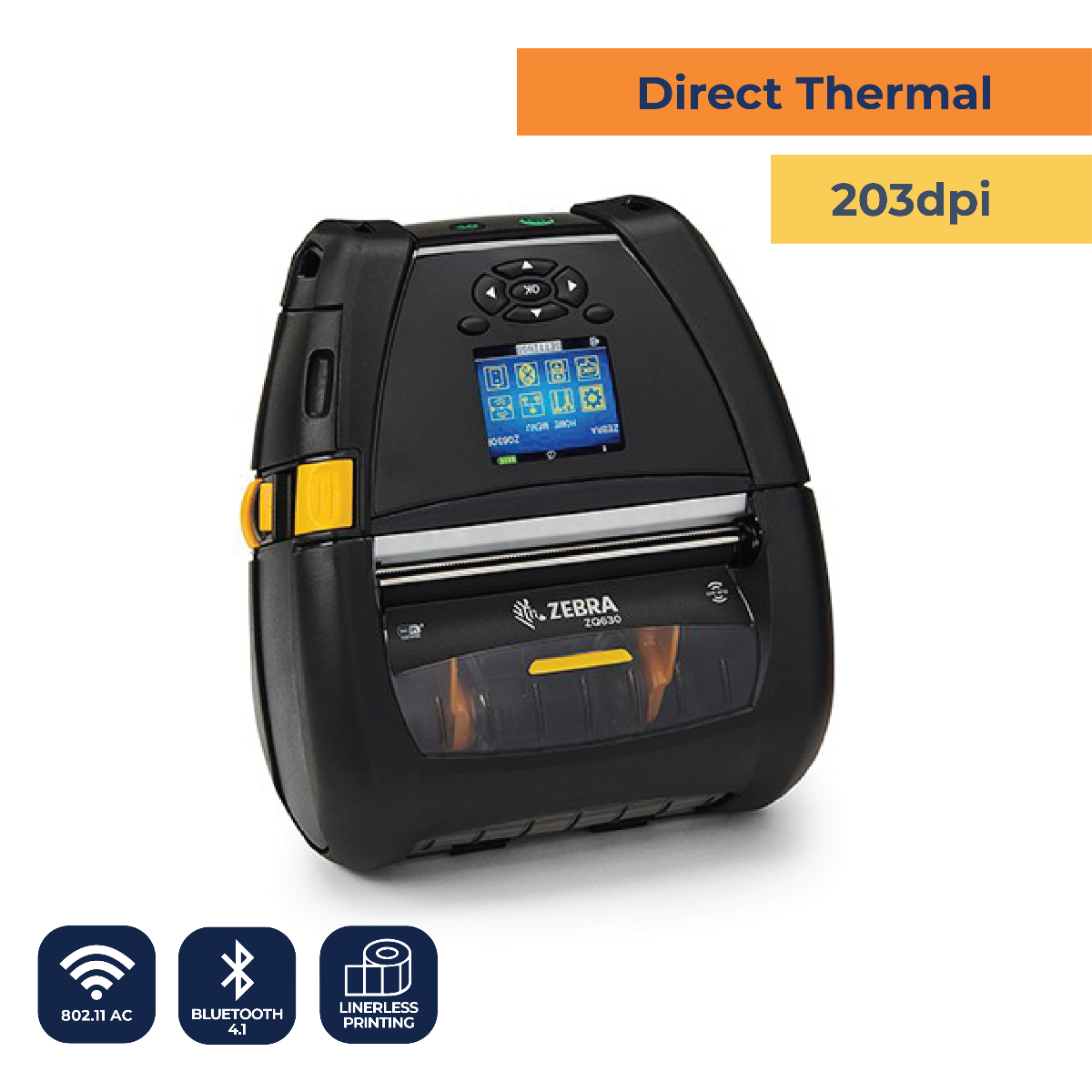 ZQ630 Mobile Printer DT 203 dpi 802.11 AC Linerless Platen
