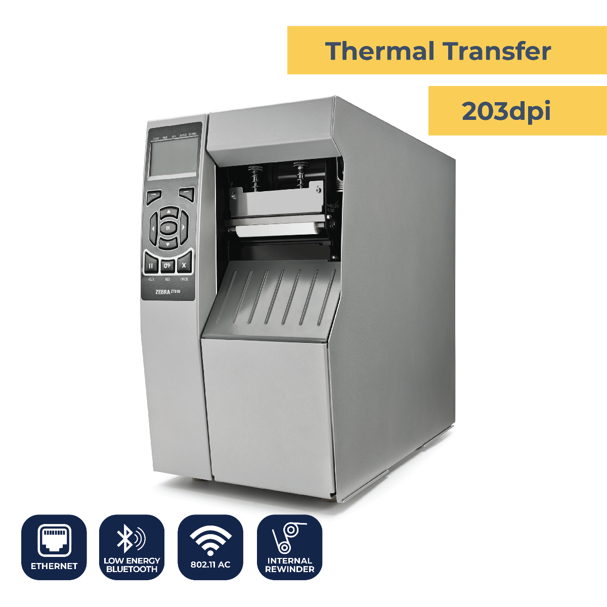 ZT510 Industrial Printer -  TT - 203 dpi - Wireless 802.11 AC Card, Internal Rewinder