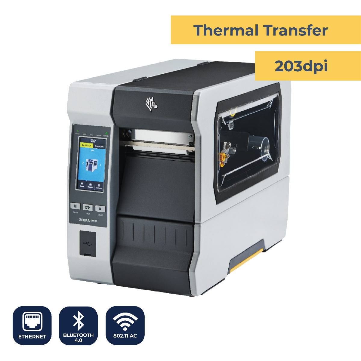 ZT610 Industrial Printer -  TT - 203 dpi - Wireless 802.11 AC Card Color Touch Screen - UHR RFID Encoder