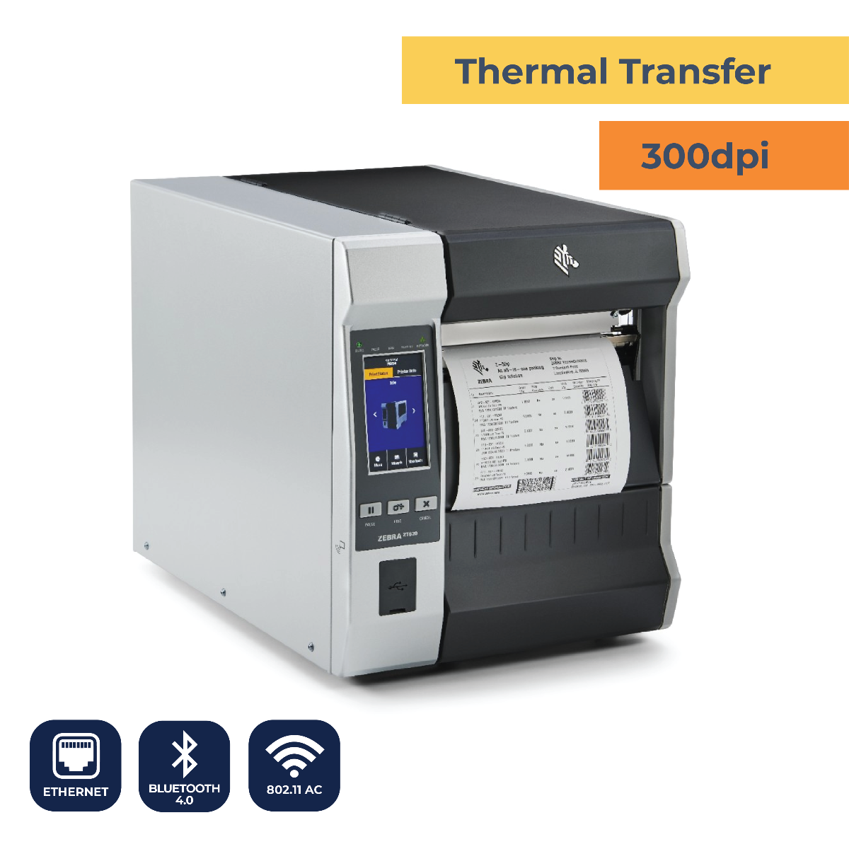 ZT620 Industrial Printer -  TT - 300 dpi - Wireless 802.11 AC Card Color Touch Screen