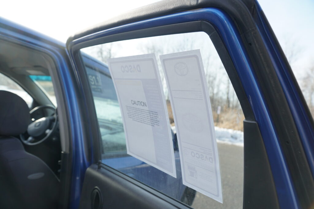 stickers mounted on the inside of car window