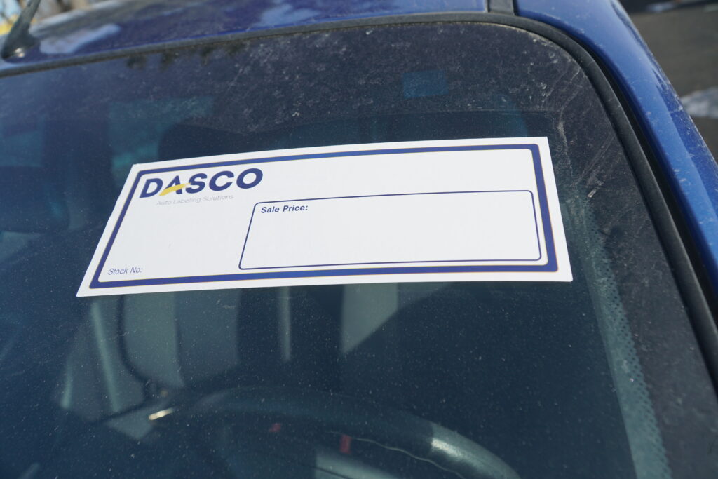 Car dealer store window stickers